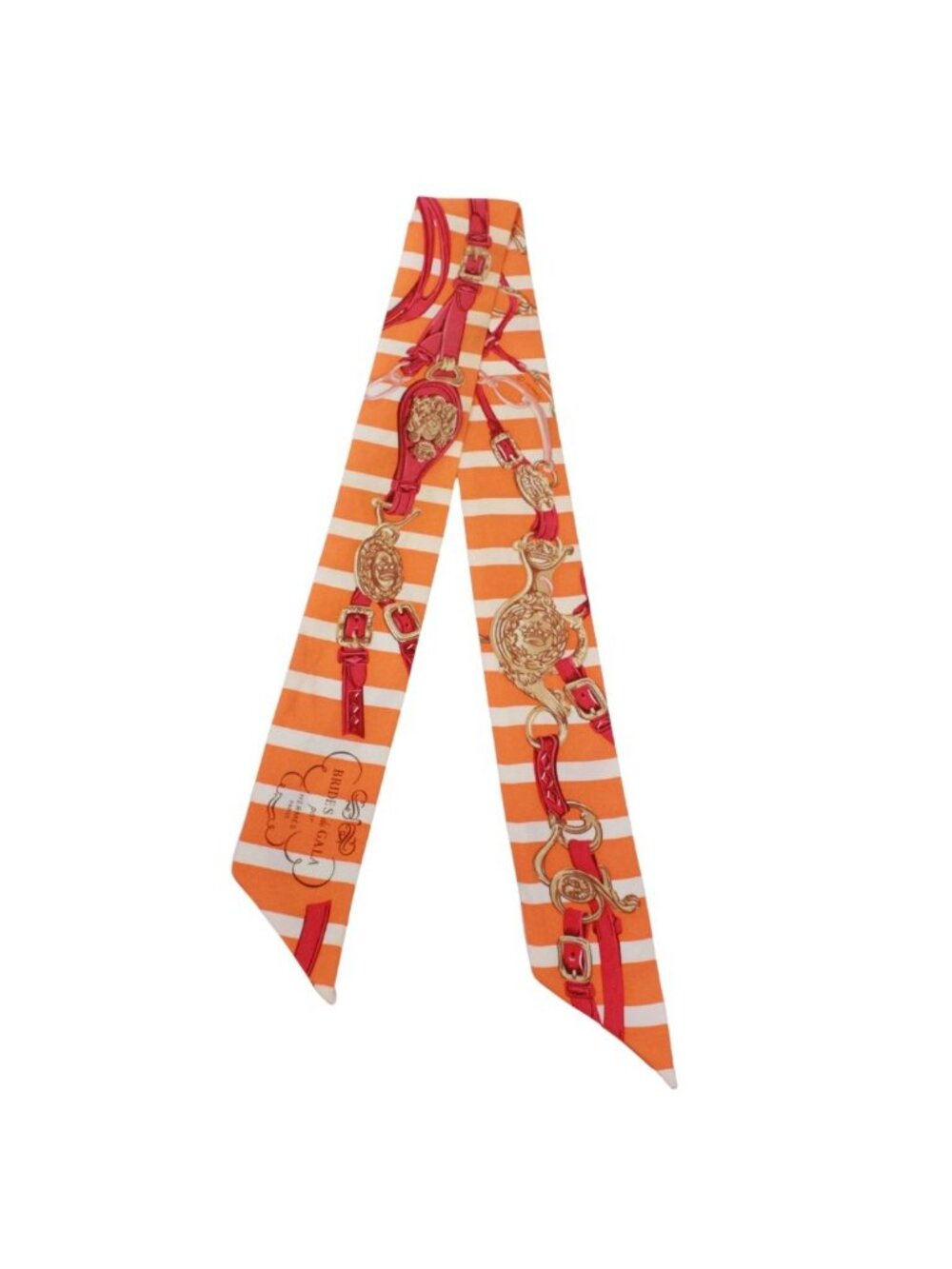 Hermes Twilly Brides de Gala Ceremonial Bridle Silk Orange White Red Scarf - Picture 2 of 13